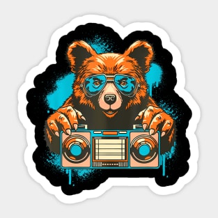 Cool Music Dj Bear With Sunglasses And Turntables Sticker